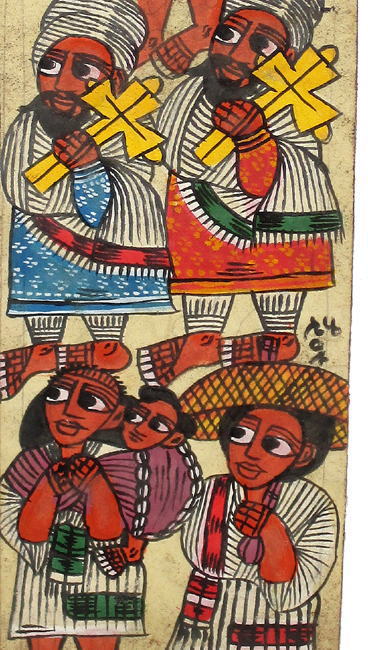 エチオピアの牛皮紙絵(縦長)<アフリカの絵画