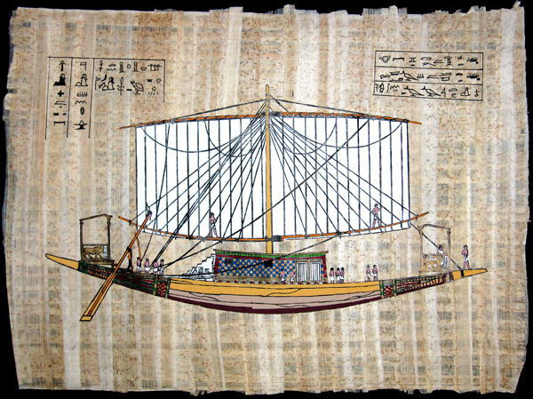 パピルス画（船）<アフリカの絵画：アフリカ雑貨アザライ