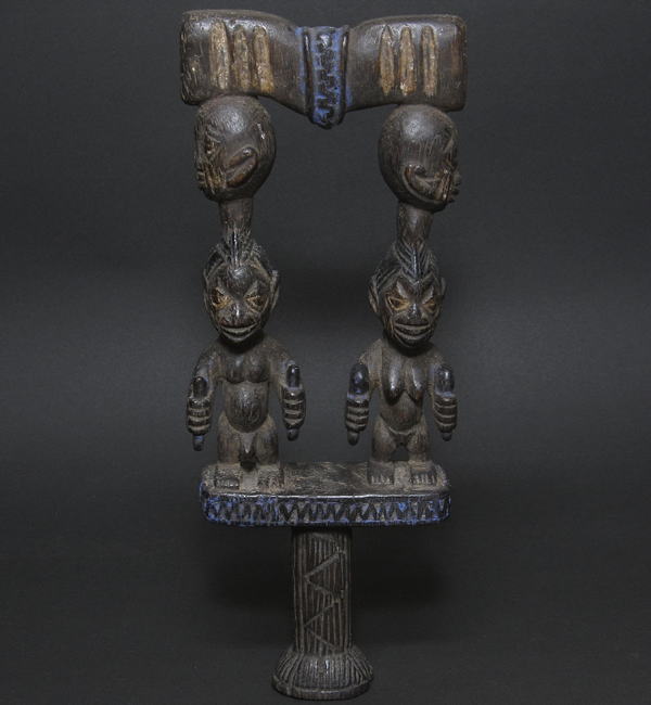 ヨルバの雷神シャンゴのダンスワンド・ナイジェリアorベナン<アフリカの木彫り祭具・民具