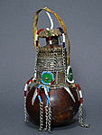 オロモの蓋/装飾付きひょうたん容器（小）・エチオピア<アフリカのアンティークひょうたん