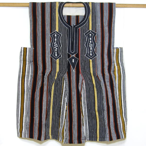 手織り縞布上着（刺繍入り)・ブルキナファソ<アフリカの衣服・伝統衣装